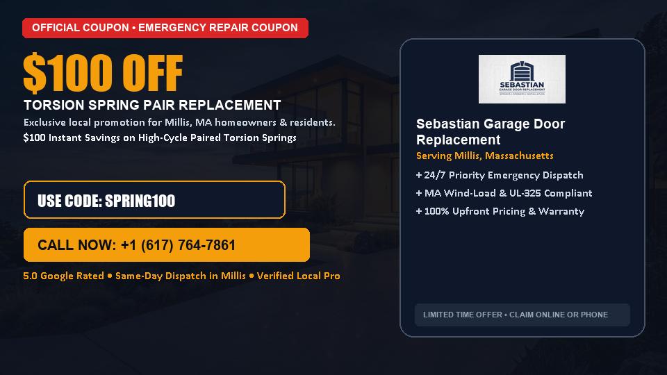$100 OFF Dual High-Cycle Torsion Spring Replacement in Millis, MA - Sebastian Garage Door Replacement