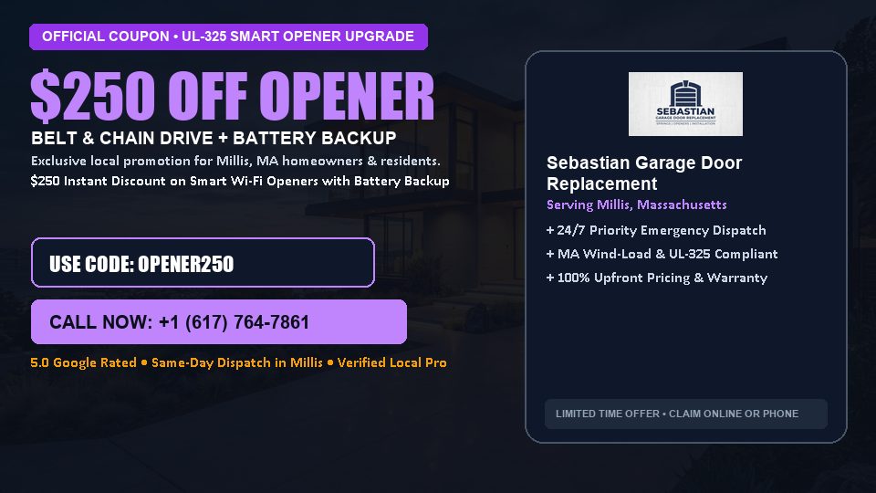 $250 OFF Smart Wi-Fi Garage Door Opener Installation in Millis, MA - Sebastian Garage Door Replacement